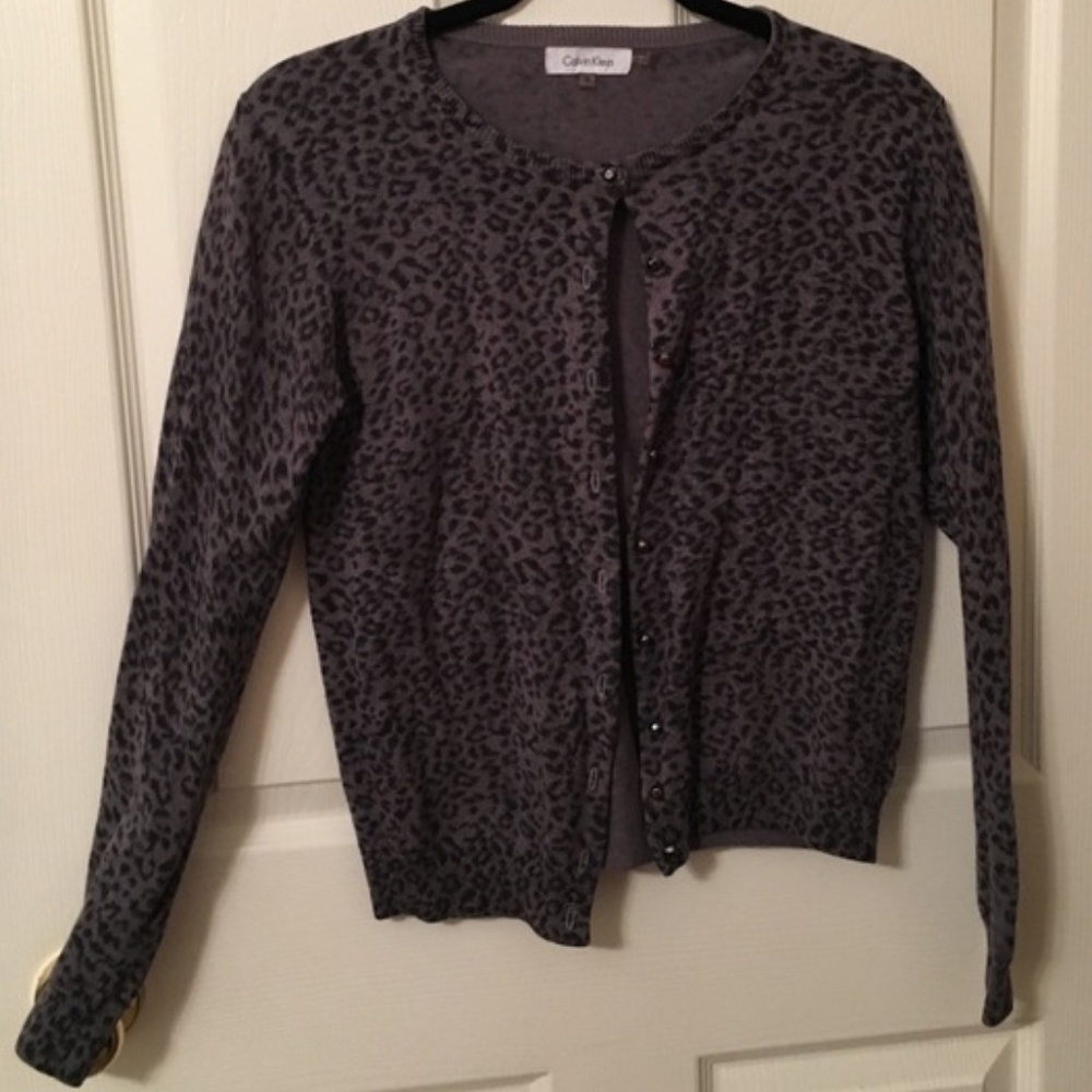 Calvin Klein Wool Cheetah Grey Cardigan